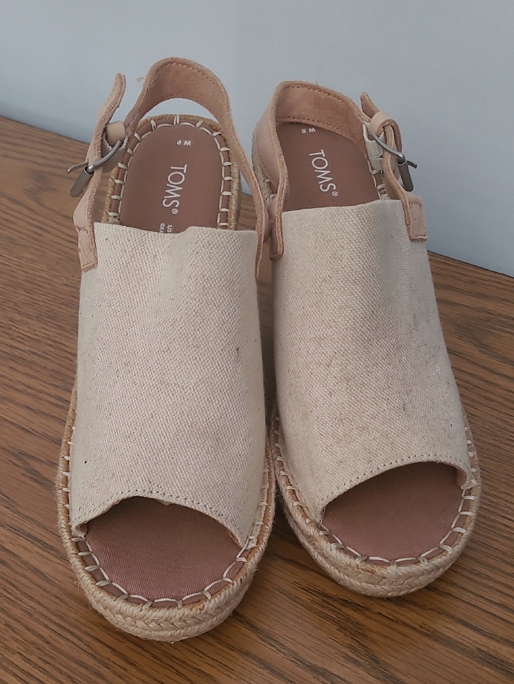 TOMS Beige Canvas Espadrille Slingback Wedge Sandals Size 8